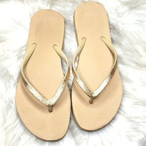 Mossimo Gold Nude Glitter Flip Flops 10/11 large like new